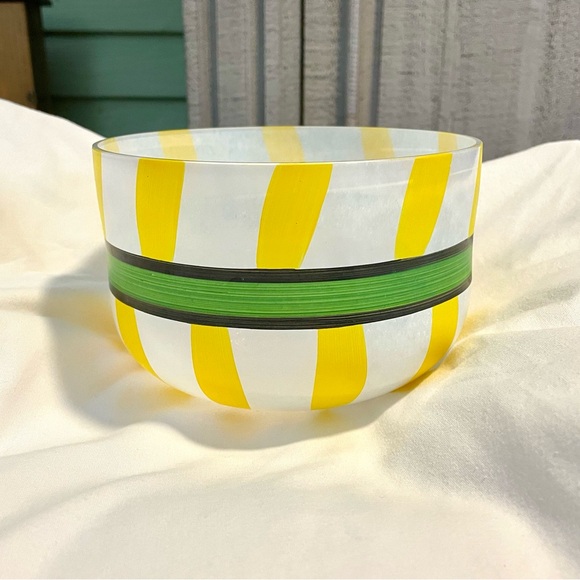 *EUC* Kosta Boda Glass - Yellow~Green Ribbon Bowl/Vase - Signed Ulrica Vallien